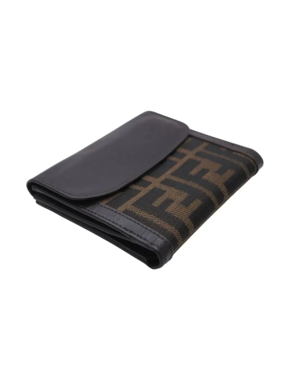 Fendi Zucca Pattern Bifold Wallet Compact Canvas Leather Brown